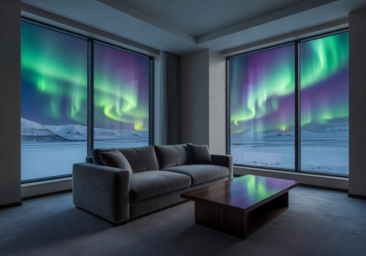 Aurora Crown Resort suite with Northern Lights view