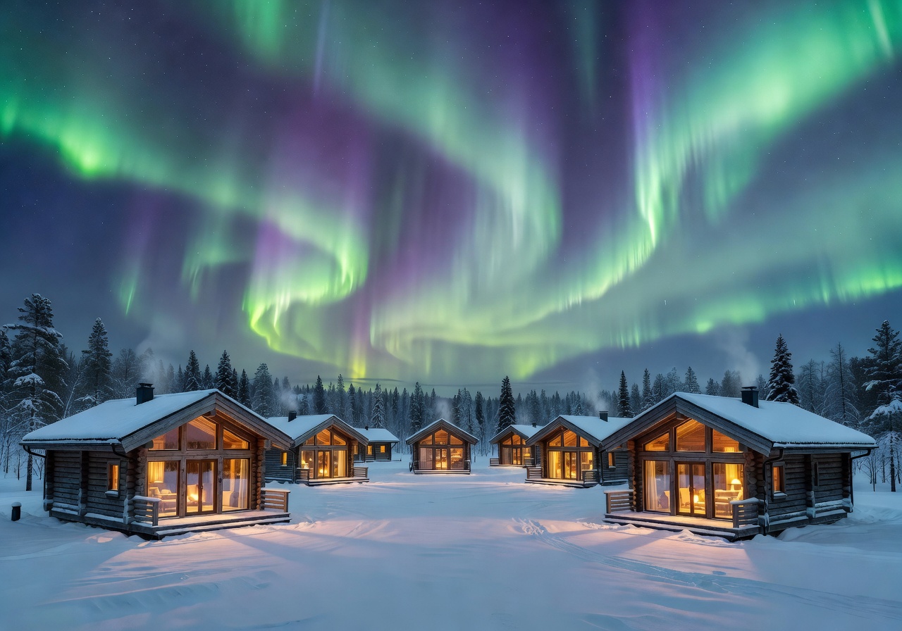 Aurora Crown Resort with Northern Lights in Rovaniemi