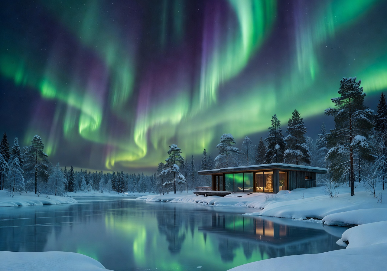Finnish luxury resort under Northern Lights