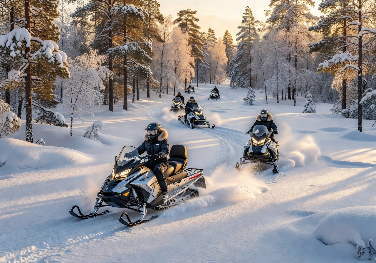 Luxury snowmobile tour through Lapland forests